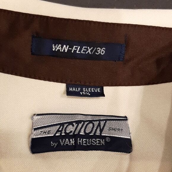 Van Heusen Active Van-Flex /36 Yellow with Brown Accents Button Down Shirt - Picture 6 of 10
